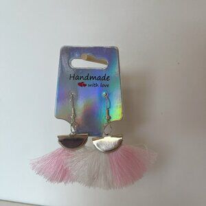 Baby Pink & white Fan Earrings